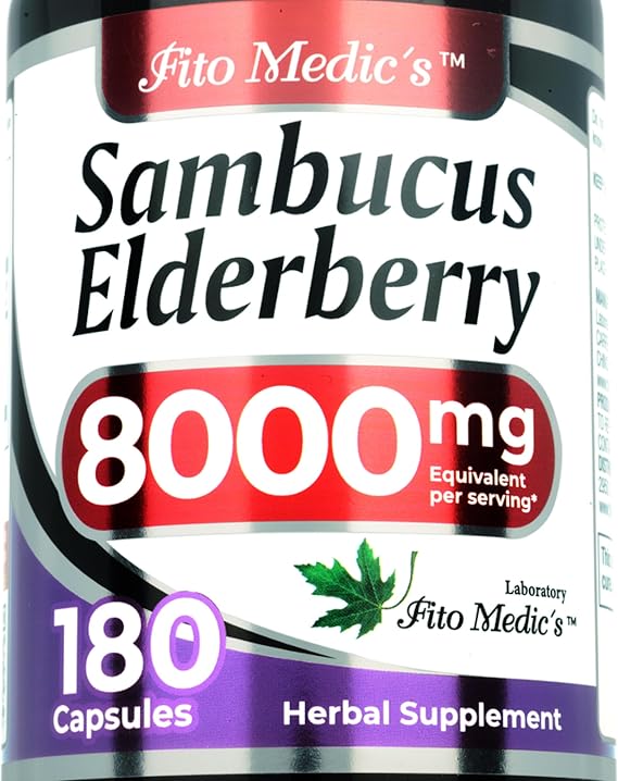 FITO MEDIC'S Lab Elderberry Supplement, Sambucus Black Elderberry, 180 Capsules