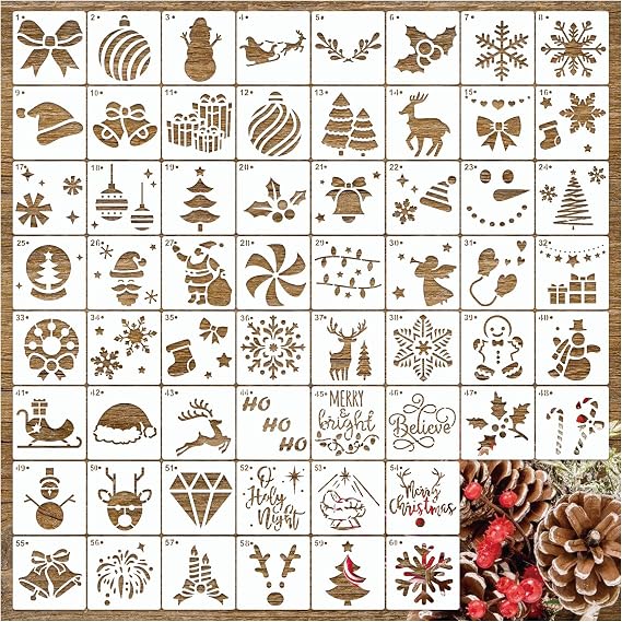 Mini Christmas Ornament Stencils for Painting on Wood Small Christmas Tree Stencils for Painting Ornament Crafts Door Hanger Home Canvas Wall Holiday (60 Christmas 2in)