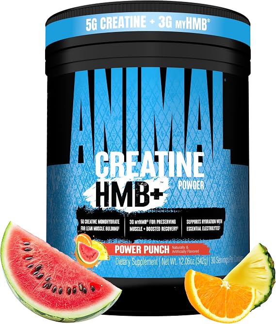 Animal Creatine Monohydrate HMB+ for Men & Women | Power Punch 30 Servings | 100% Pure 5g Micronized Creatine Powder, 3g HMB & Electrolytes | Aids Cognition, Strength & Recovery | NSF Contents Certified