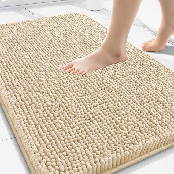 Arotive Bathroom Rugs 30x20, Extra Soft Absorbent Shaggy Chenille Bath Rugs, Machine Washable Rubber Backing Bath Mats for Bathroom Floor Tub and Shower, Home Decor Accessories, Beige