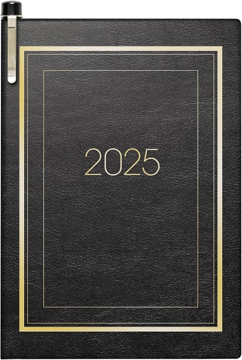 BRUNNEN Pocket Diary Model 713 (2025) 2 Pages = 1 Week A7 160 Pages Soft Cover with Decorative Gold Edge Black