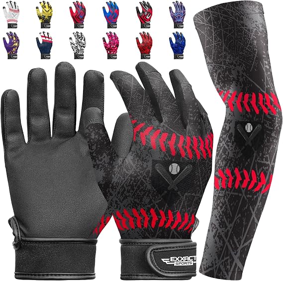Youth Batting Gloves with Arm Sleeve | Kids Baseball Batting Gloves for Boys & Girls for Softball & T-Ball