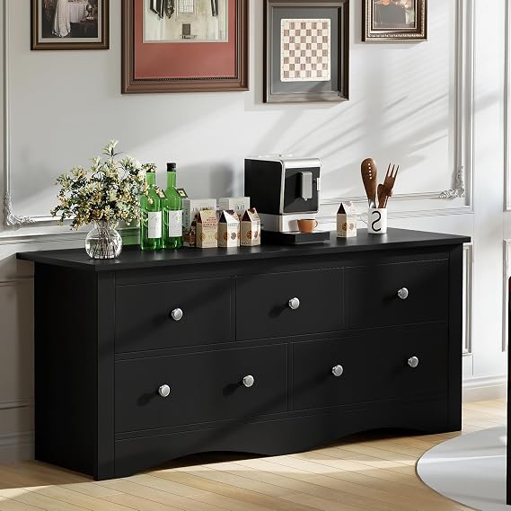 Furmax 5 Dresser for Bedroom, TV Stand for Living Room, Black