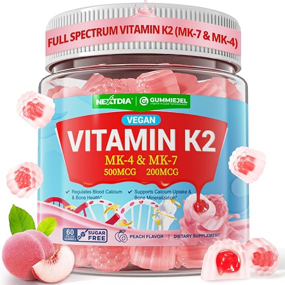 Vitamin K2 Gummies MK-7 & MK-4, Full Spectrum K2 for Women & Men, 60 Cts