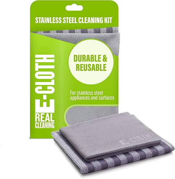 E-Cloth Stainless Steel Cleaning Cloth Pack - Wipes Clean with Water