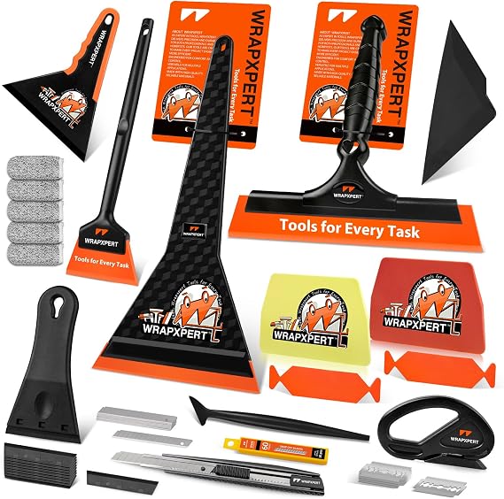 WRAPXPERT Car Window Tint Tools Kit Vinyl Wrap Tool Car Glass Protective Film Wrapping Installation Kit Long Handle Rubber Squeegee for Window Tint Application Felt Squeegee for Vinyl Wrapping