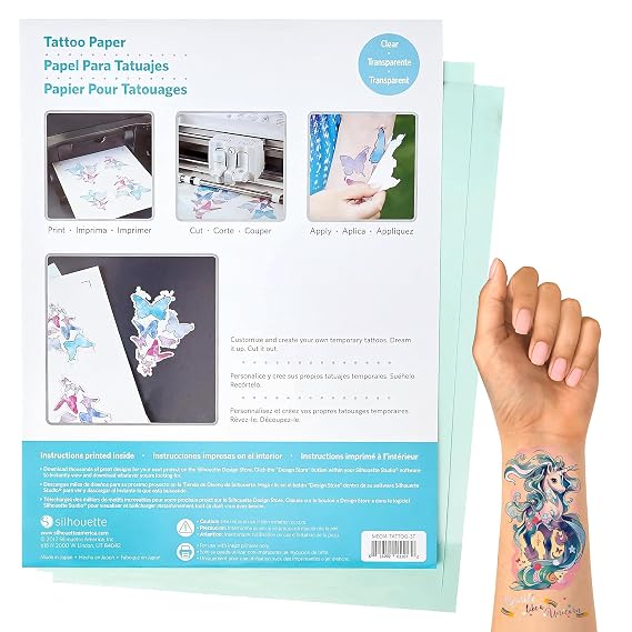 Silhouette America Temporary Tattoo Paper - Custom Designs with Silhouette Machine Print & Cut - Inkjet Printable Tattoo Paper, Easy Application/Removal - For Kids, Events, Promotions - 2 Pack, White
