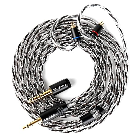 KBEAR P34 5N 2-Strands 98-Core OFC Silver-Plated HiFi Earphone Upgrade In Ear Monitor Cable,Interchangeable 3.5mm/4.4mm Plug Design Replacement IEM Cable for Audiophile Musician (2PIN, Titanium, 1.2m)