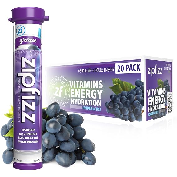 Zipfizz Energy Drink Powder, 20 Pack Electrolyte Mix with B12 - Grape