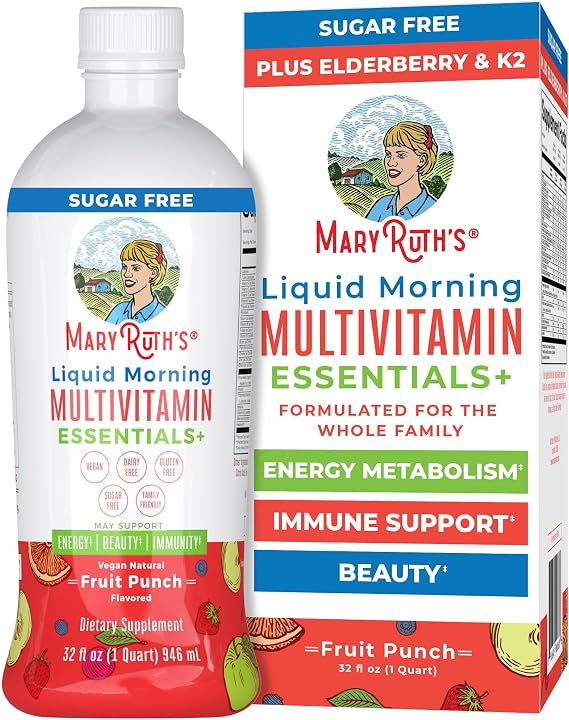MaryRuth's Liquid Morning Multivitamin Essentials+, 2 Flavors, Vegan, 32oz