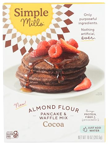 Simple Mills Cocoa Pancake and Waffle Mix, Just add Water, Gluten Free, Paleo Friendly, Breakfast, 10 oz (1 pack)
