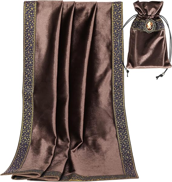 Altar Tarot Table Cloth - 25.6 x 25.6 Inch - Divination Wicca Velvet with Tarot Cards Bag Pouch (Dark Coffee)