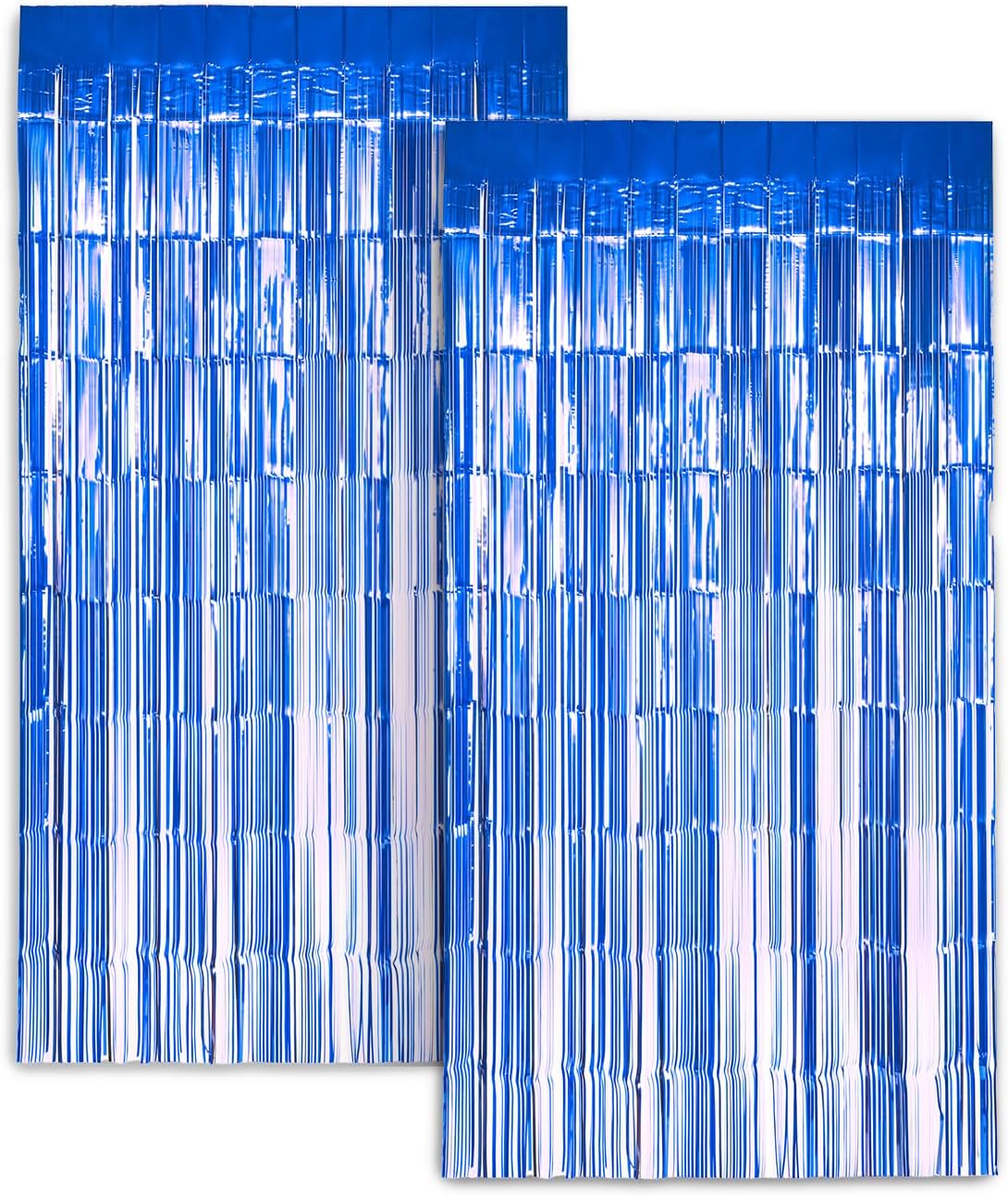 Zink 2 Pack 3.28 Ft x 6.56 Ft Blue Foil Curtain Backdrop - Tinsel Streamers for Photo Booth, Birthday Party, Wedding, Graduation, Holiday Decorations