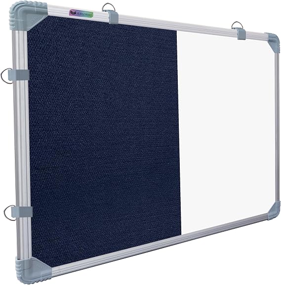 Combination Board 2x3 Feet (Magnetic White Board with Blue Pin-up Notice Board) with Push Pins for Home, Office & School, Heavy-Duty Aluminium Frame (White, Blue) (89x59 cm)