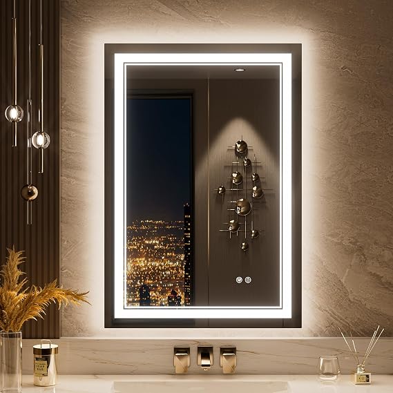 Keonjinn 22" x 32" LED Mirror for Bathroom, Front & Backlit, Tempered Glass