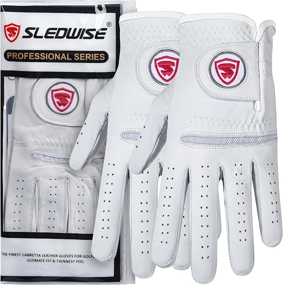 Golf Gloves Men Left Handed Golfer 2 Pack - 100% Cabretta Leather, Mens Golf Glove, All Weather Grip