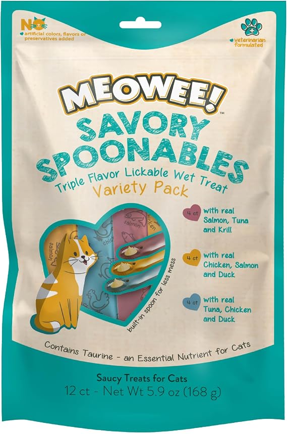 MEOWEE! Savory Spoonables Wet Cat Treat Variety Pack, 12 Count