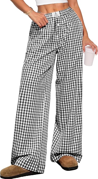 ANRABESS Womens Gingham Striped Boxer Pants