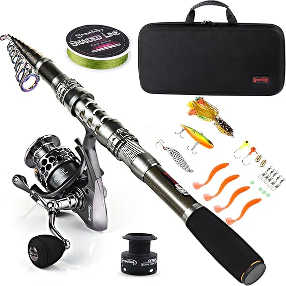 Sougayilang Fishing Rod Combo Telescopic Fishing Rod Spinning Reel Fishing Carrier Bag for Travel Saltwater Freshwater Fishing
