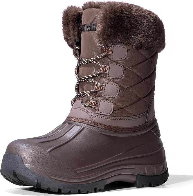 Snow Boots for Women Waterproof Mid Calf Duck Boots Lightweight Warm Anti-Slip Hiking Walking Faux Fur Lined Women's Winter Snow Boots for Outdoor