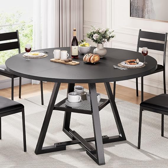 Jocoevol Round Dining Table for 4,Kitchen Dining Room Circle Dinner Pedestal Table,Space Saving Wood Kitchen & Dining Room Furniture (Black, 46In)