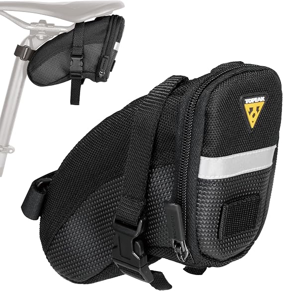 Topeak Aero Wedge Pack (Small, Strap Mount) Aerodynamic Seat Bag for Tubes & Tools, Polyester, Reflective Trim, Quick-Release Strap System Fits All Railed Saddles, Durable Compact Cycling Storage | bike-wedges