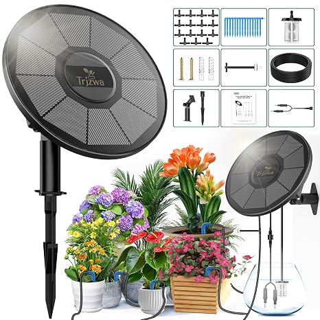 Solar Irrigation System Automatic Drip Irrigation Kit for Outdoor/Indoor Garden Watering System with Water Level Detection,Drip Irrigation System for 15 Potted Plant with 15m Water Hose