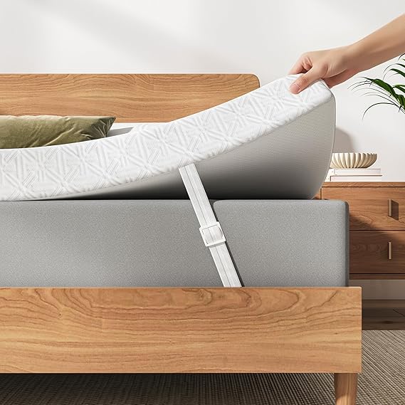 Memory Foam Mattress Topper Double Bed, Pressure Relief, 135x190x10cm,White | Dual Layers Foam, Gel Mattress Topper, Breathable Washable Cover, Adjustable Straps & Anti-Slip Dots, 100-Night Trial