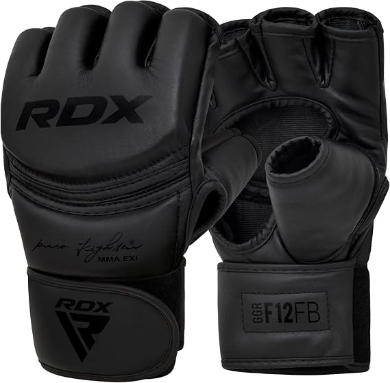 RDX MMA Gloves for Grappling Martial Arts Training, D. Cut Open Palm Maya Hide Leather Sparring Mitts, Perfect for Cage Fighting, Adults & Kids Combat Sports, Punching bag, Muay Thai and Kickboxing