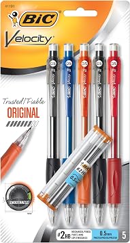BIC Velocity Original Mechanical Pencil, Fine Point (0.5mm), Smooth Dark Writing, 5-Count