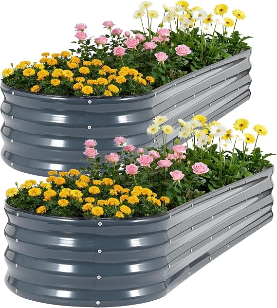 Galvanized Raised Garden Bed 2 PCS, 8x2x1ft Metal Planter Box Grey