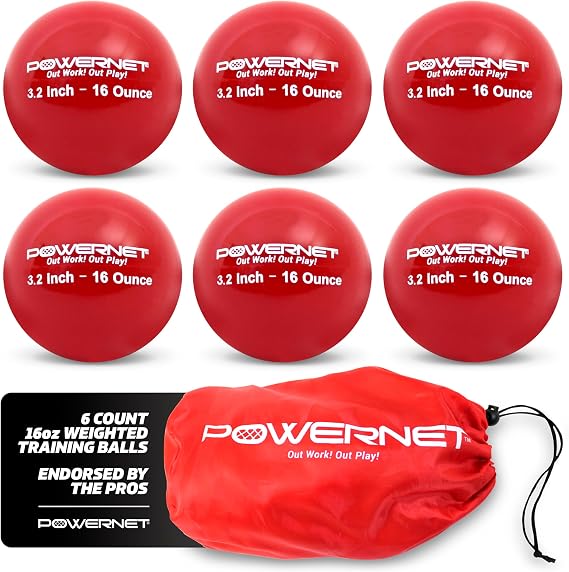 PowerNet 3.2" 6 Pack Weighted Training Balls for Hitting Batting, Build Strength & Muscle, Improve Technique, Training Equipment for Throwing, 12 to 20 oz Softball Size Weighted Balls