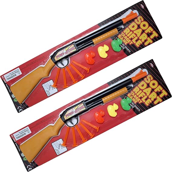 Soft Dart Gun Toy Play Set, Throws Soft Darts, Hunter Pretend Play Costume Accessories, for Youth Halloween Parties, Includes 3 Duck Targets, 19 Inches Long, Set of 2