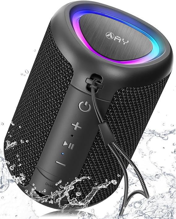 AY Portable Bluetooth Speaker with Lights, Powerful Crystal Clear Sound, IPX5 Waterproof, All Day Playtime, AUX&TF-Card Input, Bluetooth 5.3, TWS Paring, Small Wireless Speaker for Outdoor, Gift Ideas