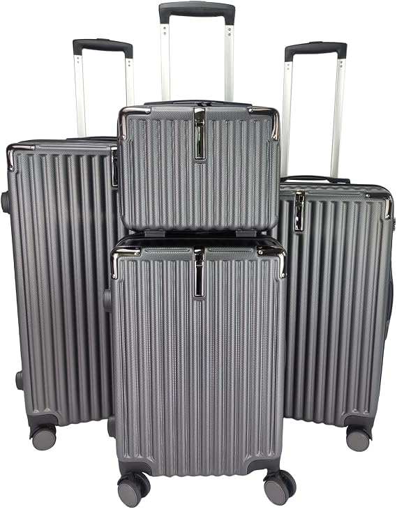 Suitcase Set - Cabin Suitcase - Large Medium Small Size Lightweight Suitcases 4 Wheel & Hard Shell - Hand Luggage Bag Flight Carry-ons Travel Cabin Bags (Grey, Set of 4)