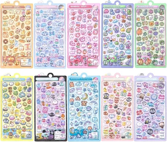 10 Pcs 3D Stickers, Stickers for Children Cartoon Mini Puffy Sticker, Cute Small Animal Design Puffy Kids Sticker, Suitable as Rewards and Decorations Phone Case Notebook