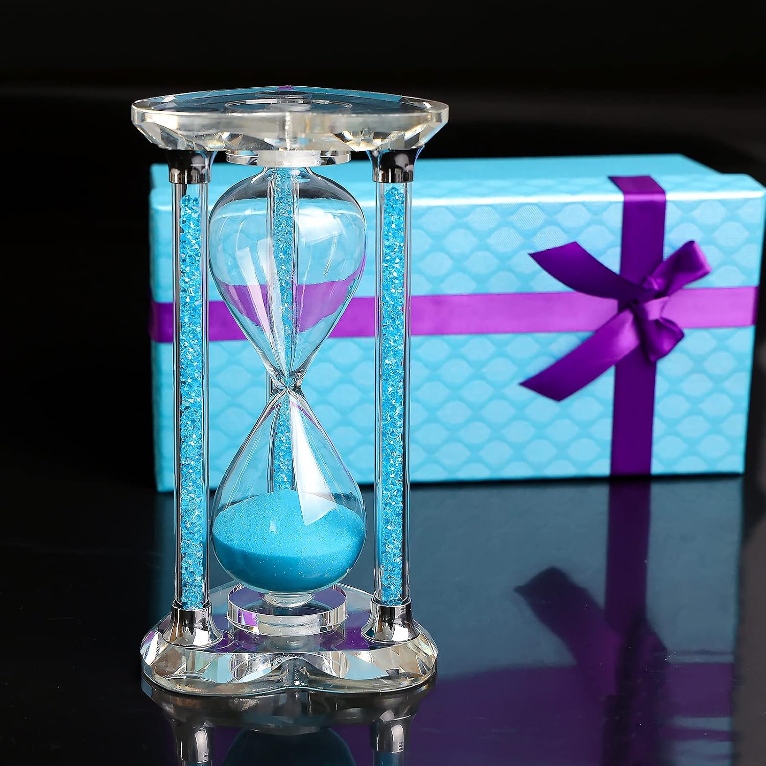 60 Minutes Sand Timers,Heart Shaped Crystal Hourglass, Sand Clock with Gift Box (Purple)