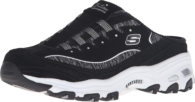 Skechers Sport Women's D'lites Resilient Slip-On Mule Sneaker, Black/White, 7 M US