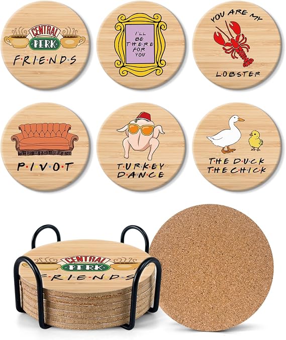Funny Friend Coasters for Drinks Set of 6, Friends TV Show Merchandise Coasters with Holder, Friends TV Show Gifts for Fans