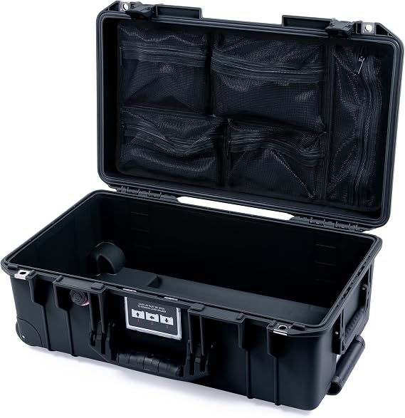 Pelican Air 1535 Carry-on Case by ColorCase - Black - Medium Size Waterproof Case with Mesh Lid Organizer Only - Black Handles & Latches