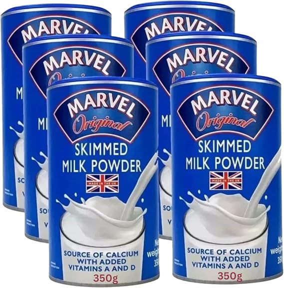 6X Original Marvl skimmed Milk Powder Tubs (6x350g) - Dried Skim Powdered Milk Ideal for hot/Cold Drinks, Baking -Source of Calcium with Added Vitamin D & A, Milkshake Powder