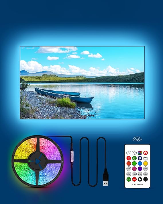 HAMLITE TV Backlight 55 inch, 11.5Ft Led Strip Lights USB Powered with Remote -Curve Design Sync on/Off with TV, Changing LED Background Bias Lighting for Living Room Decor, Gaming Decor