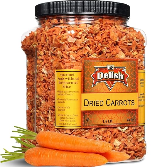 Dried Carrots by Its Delish, 36 Oz (2.25 lbs) Jumbo Size Container of Dehydrated Chopped Carrots | Carrot Dices for Soup Vegetables, Food Supply and Camping, All Natural, Vegan, Kosher