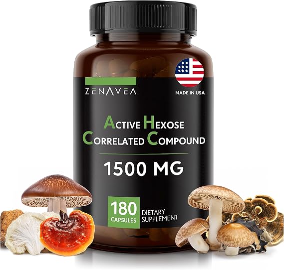 Active Hexose Correlated Compound 180 Caps 1500mg per Serving - Vegan Organic Mushroom Supplement Help Support Immune System and Promote Natural Killer and T Cells