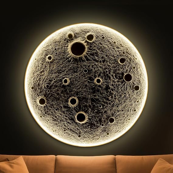 46" Realistic Resin Moon Wall Light Plug-in Dimmable LEDWall Sconce