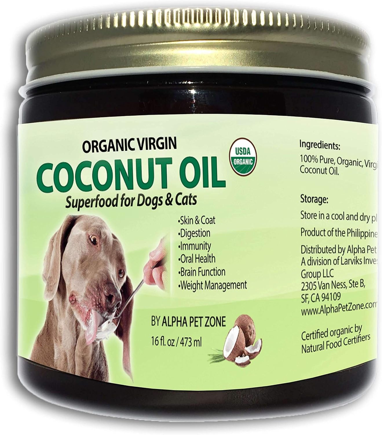 Organic Cold Pressed Coconut Oil for Dogs to Eat, Skin and Coat Superfood, Natural Digestive & Immune Support 4 Pack 16 oz
