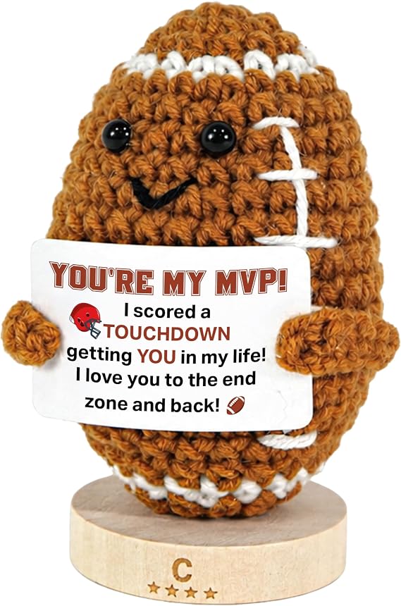 OASSIE Birthday Gifts for Men - Emotional Support Crochet Football | Inspirational Gifts, Sports Keepsake, Football Decor, Encouraging Message, Emotional Support, Soft Yarn Texture
