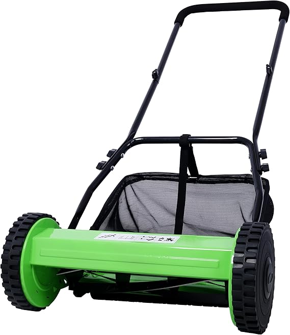 Push Reel Lawn Mower, 14 Inch 5-Blade Quiet Manual Lawn Mowers with Grass Catcher, Walk-Behind Lawn Mowers Cutting Height Adjustment for Small to Medium Lawns Garden Yard Courtyard Driveways