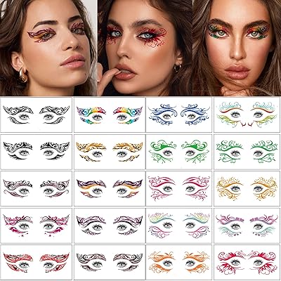 40pcs Eye shadow Tattoo Sticker Temporary Eye Tattoo Makeup Transfer Stickers Eyeliner Eyeshadow Sticker Supply For Party Dancing Ball Halloween Women Stage Performance Lace Stickers multicolor