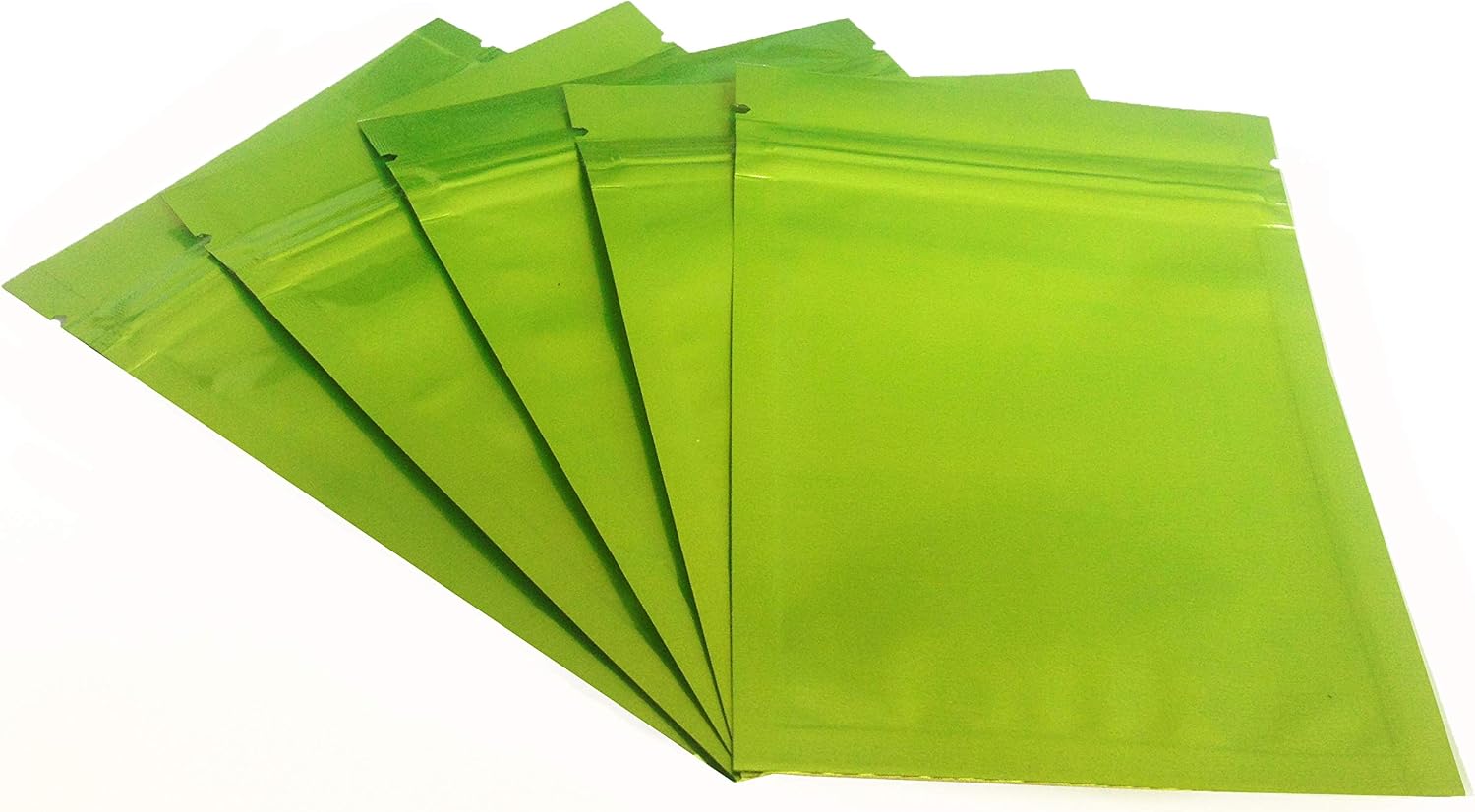 Green 3.5x5 Shiny Mylar Foil Bag, Press & Zip Impulse Heat-Seal  Tear-Tab UV Resistant Smell Proof Package Strong Durable Resealable Reusable Container Long Term Storage Candies Gummies Edibles 25